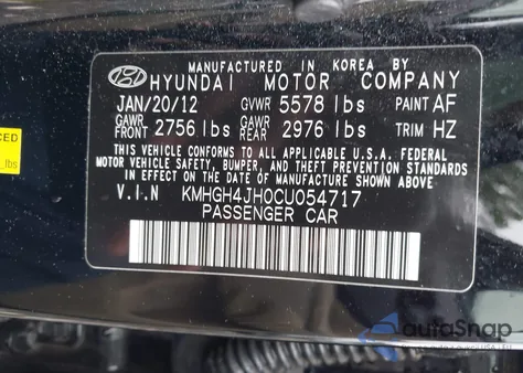 2012 Hyundai Equus Signature from USA, damaged, VIN KMHGH4JH0CU054717